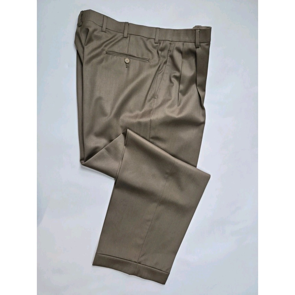 Hart Schaffner Marx Mens 40x30 Pleated Wool Dress Pants Olive USA Cashadine